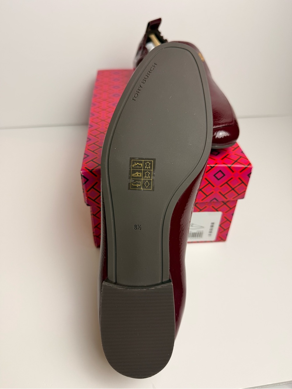 Tory‎ Burch Kira 20mm Elastic Loafer Softy Naplak Patent Royal Burgundy Size 8.5 - Picture 10 of 11